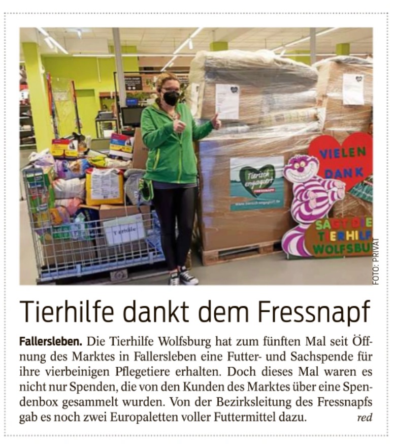 Tierhilfe dankt Fressnapf