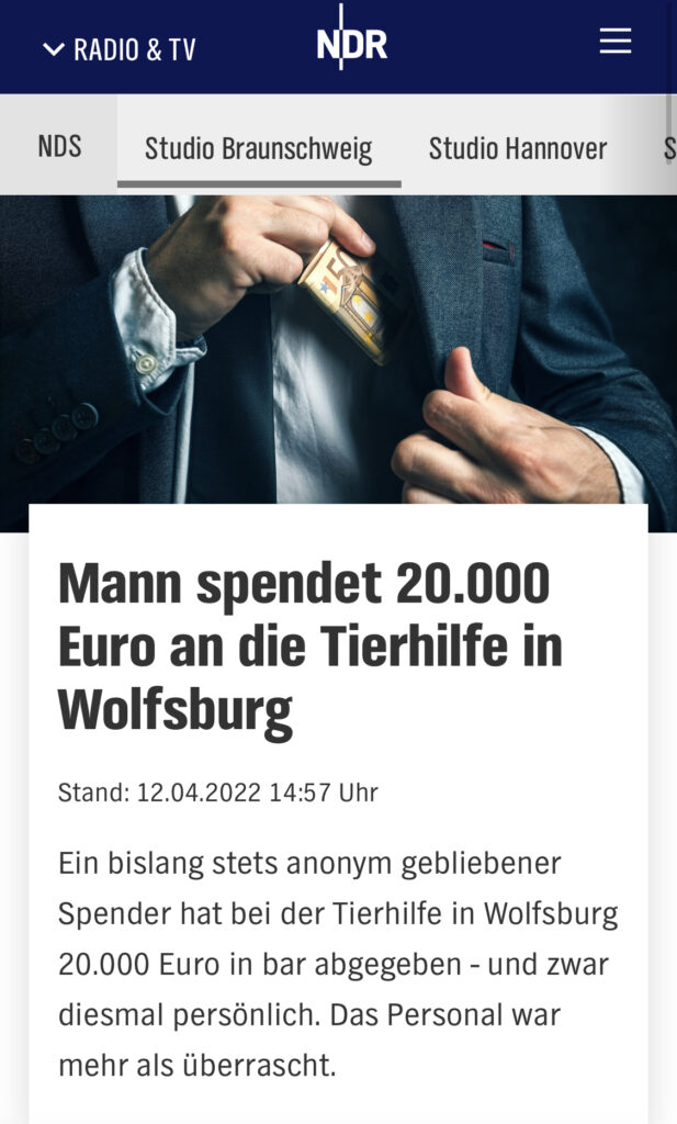 Mann spendet an Tierhilfe Wolfsburg
